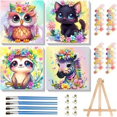 4 Pack Framed Painting By Numbers Kit Full Drill Wall Art Decor Kids