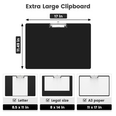 Extra Large 11×17 Clipboards, Plastic Black Drawing Boards, Horizontal Clip B…