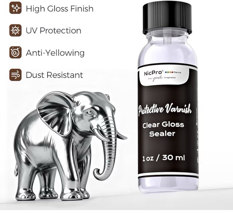 NicPro Liquid Silver Leaf Paint Kit Silver Acrylic Paint Set + Varnish N-M002