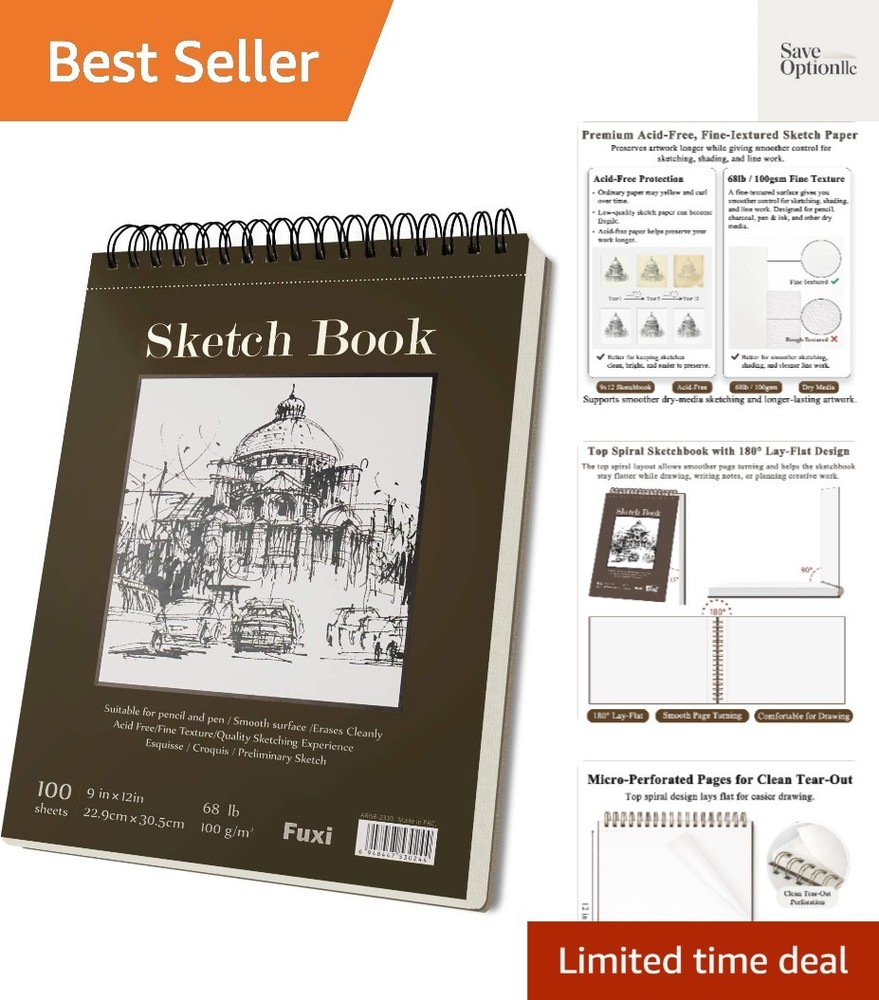 9″ x 12″ Sketch Book, Top Spiral Bound Sketch Pad, 100 Sheets 68lb/100gsm Aci…