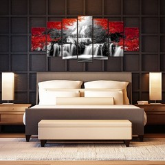 XLarge 7 Pieces Black and Red Waterfall Canvas Wall Art Nature Forest Picture…