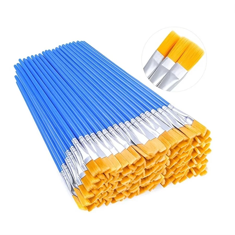 50Pcs Painting Brushes Set Nylon Hair Round Flat Oil Acrylic Watercolor Art