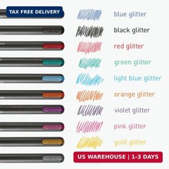 Pentonic Glitter Gel Pens, 10 Count, 10 Assorted Colors, 1.0 mm Bold Point, Smoo