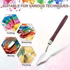 6.5″ 8 Pcs Stainless Steel Palette Knife Round Plastic Mini Pointed, Dark Red