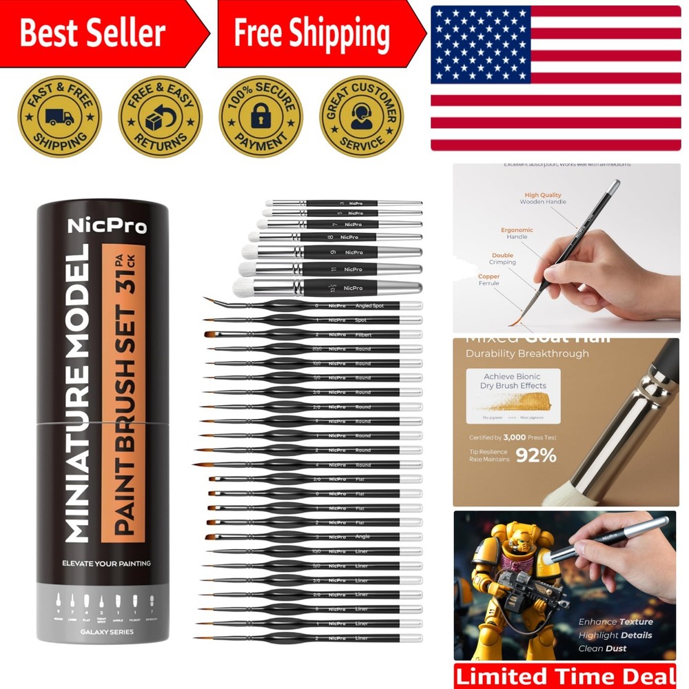 Versatile 31PCS Miniature Paint Brushes with Ergonomic Handles & Gift Packaging