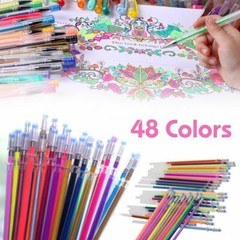 48 Colors Gel Pens Glitter Coloring Drawing Painting Craft Marker Stationery Set