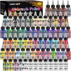 HOMY ARTY Airbrush Paint Set 64 Colors with Thinner 72 Bottles