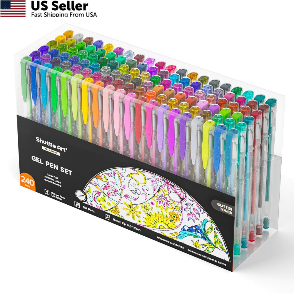 Shuttle Art 240 Pack Glitter Gel Pens, 240 Piece Set, 240 Colors