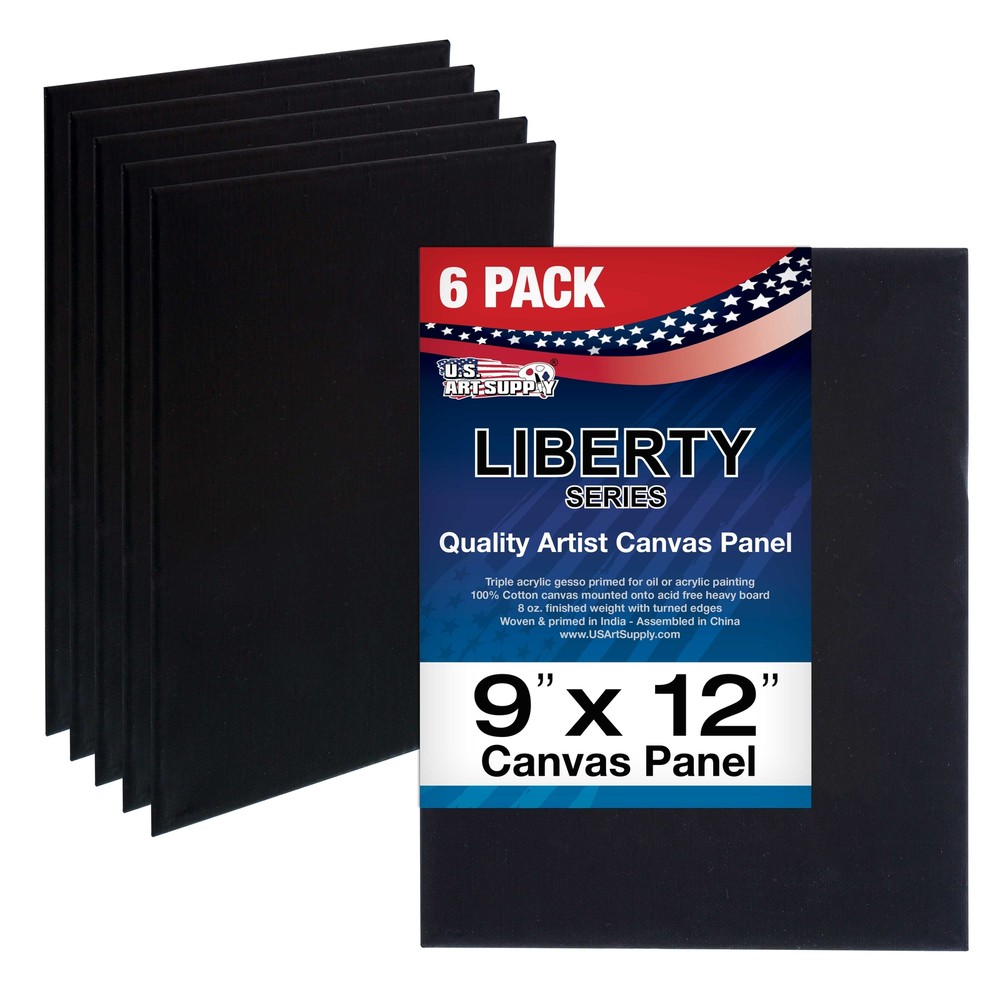 9 X 12 inch Black Professional Artist Quality Acid Free Canvas Panels 6-Pack