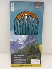 Brand New Crelando Fan Brush Set Of 9 – Oil Acrylic Watercolor – Teal Handle