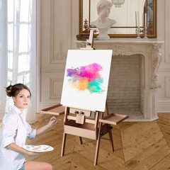 59 Inch Wood Studio Artist Easel Beech Wood Painting Art Easel Standing H-Frame