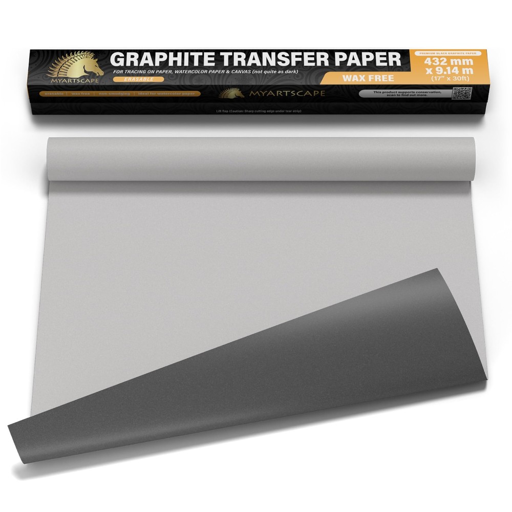 Graphite Transfer Paper Roll, Wax-Free, 17″ x 15ft Transfer Paper Roll, Graph…