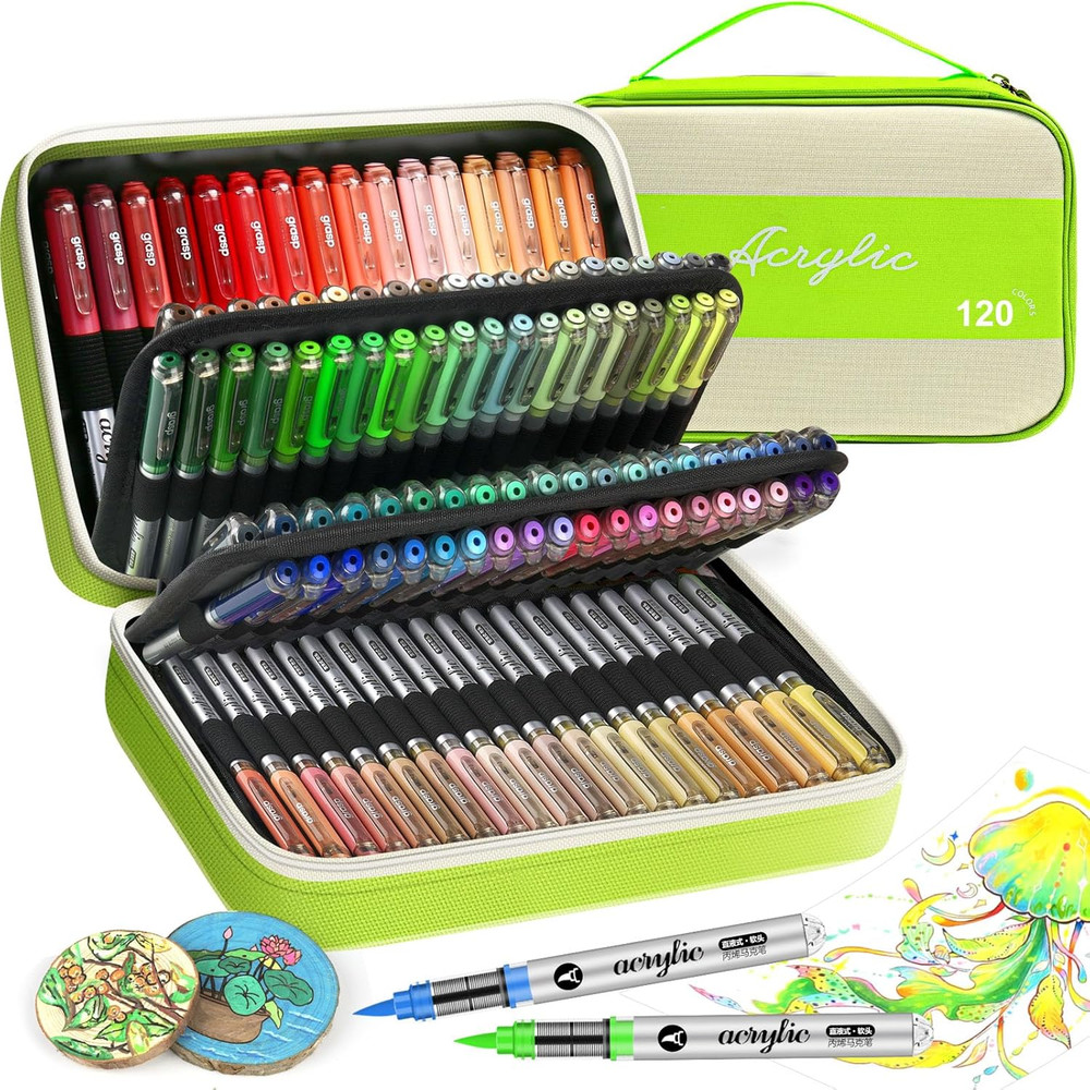 120 Color Acrylic Paint Markers Set – Soft Brush Tip Acrylic Paint Pens and Mark
