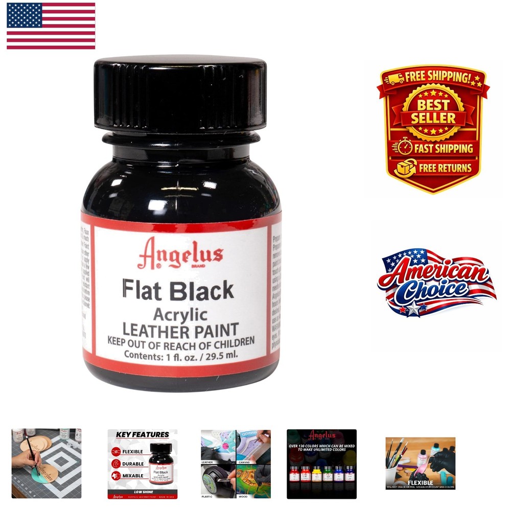 Flat Black Acrylic Leather Paint – 1 Fl Oz for Customization & Restoration