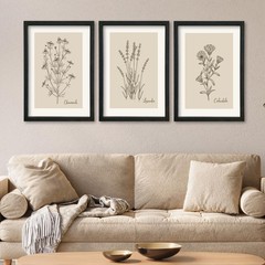YWJKWLGS Vintage Botanical Wall Art 11×16 Inch Set Of 3 Wooded Framed Minimal…