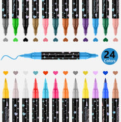 24 Colors Dual Tip Acrylic Paint Marker Pens Set, Multifunctional Acrylic Tip