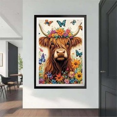 Highland Cow Diamond Art Painting Kits for Adults,5D Flower Diamond Art Kits for
