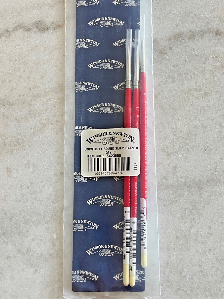 3/PK WINSOR & NEWTON Series 233, Size #0 University Round Brushes, #5423000, NEW