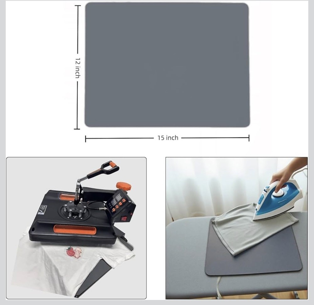 12 x15 Inch Silicone Heat Press Mat Pad, 5/16” Thickest Silicone Heat Mat gray