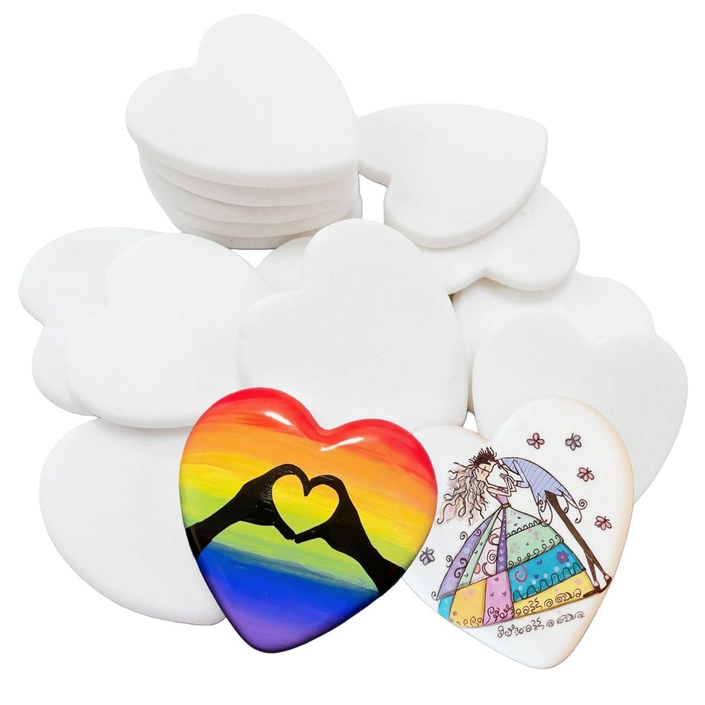 16Pcs Heart Shaped Rocks, 2.6 inch Natural DlY Painting Rock, Flat Smooth Kin…