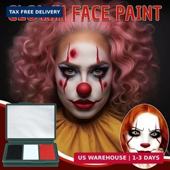 Clown Black White Red Face Paint,Professional 3 in1 Body Paint With 3 Brush Hall