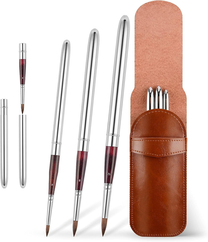Kolinsky Travel Watercolor Brushes Sable Hair round Watercolor Paint Brush 3Pcs