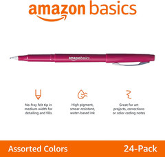Felt Tip Marker Pens, Assorted Colors, No-Fray Felt Tip
