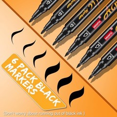 Acrylic Paint Pens Markers, 6 Pc Dual Tips Waterproof Paint Markers 6 Black