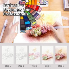 Watercolor Paint set – 42 Assorted Colors with 3 Brushes – Perfect Foldable W…