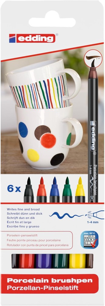 4200 Porcelain Brush Pen – Black, red, Blue, Green, Yellow, Brown – 6 pens – …