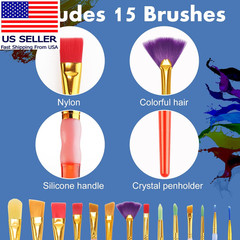 15Pcs Paint Brushes Value Pack, Includes 15 Different Types of Brushes, Nylon Co