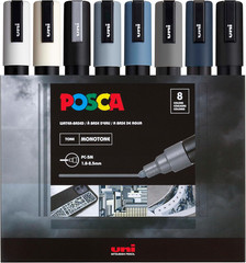 Posca Markers Set, 8 Medium Paint Markers 5M – Mono Tone – White, Ivory, Silver,