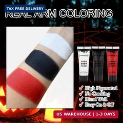 Black White Red Face Body Paint 1.01 oz/pc with 3 Sponges,Water Based Face Paint