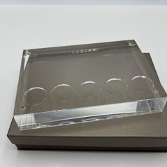 1 Inch Thick Acrylic Block Display With 5 Quarter Sized Circles 6 1/8″ X 3 3/8″