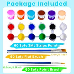 60 Pack Mini Acrylic Paint Set with 12 Washable Colors and 120 Brushes for Art