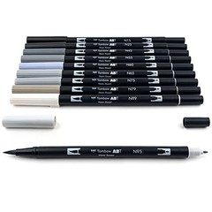 56171 Dual Brush Pen Art Markers, 10-Pack. 10 Count (Pack of 1) Grayscale