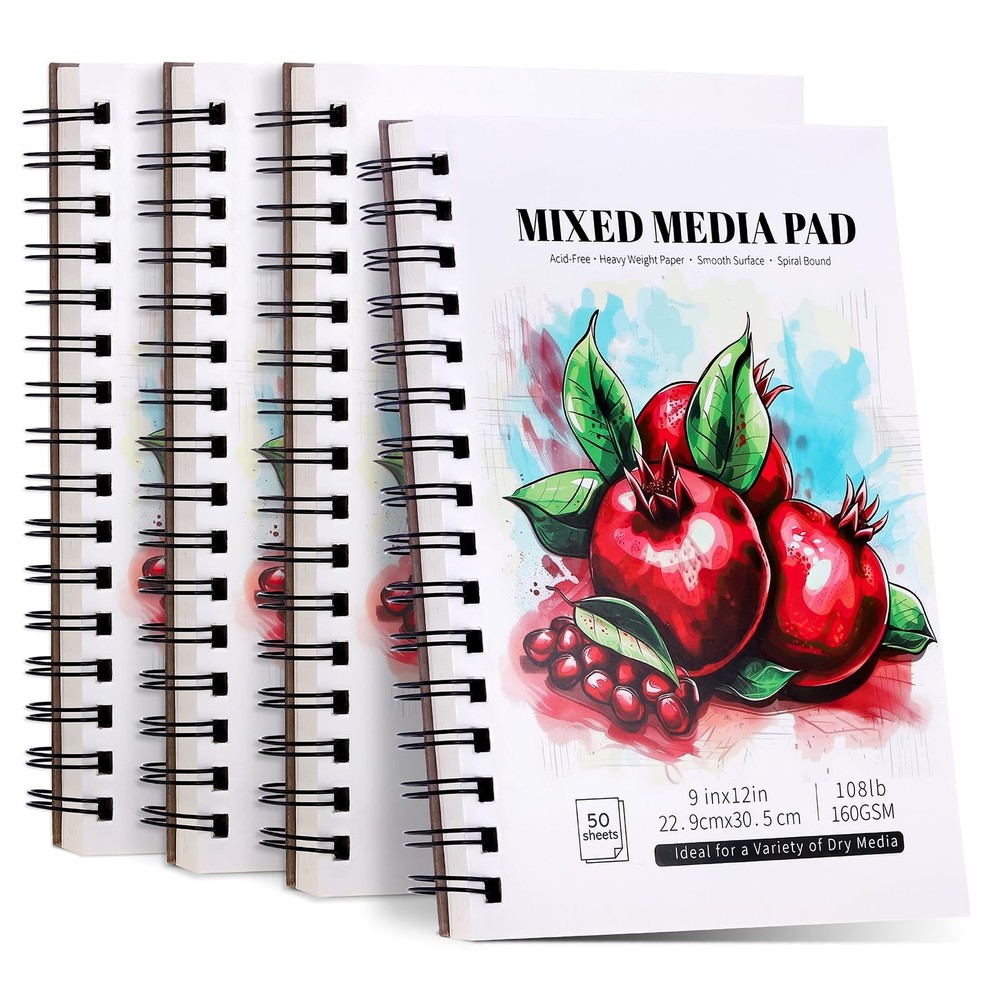 4 Pack Mixed Media Sketchbooks 9×12″ Heavyweight Spiral Bound 200 Sheets for Dra