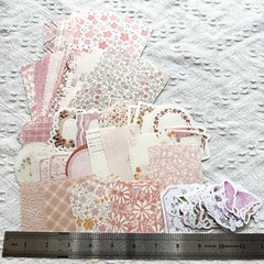100PCS Vintage Floral Scrapbook Paper,Textured Paper Assorted Set, Pink