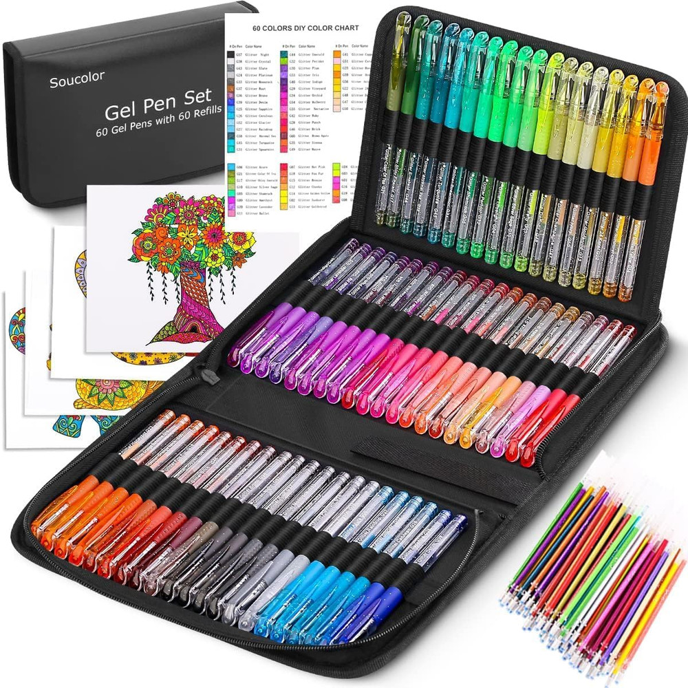 Glitter Gel Pens for Adult Coloring Books, School Art Class Supplies,120 Pack-60
