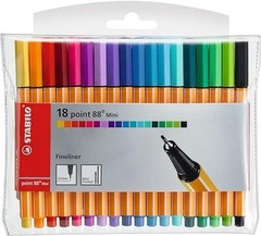 Fineliner – STABILO point 88 MINI – Wallet of 18 – Assorted Colours Pack of 18