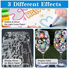 TRANSON 12pcs Outline Shimmering Markers Metallic Neon Art Drawing Craft Pens