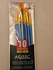 AROIC New Sealed 10 PREMIUM Artist Paint Brush Set for Oils Acrylics Watercolors