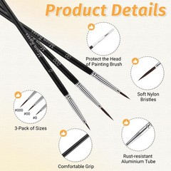 Moon Roses 30 Pcs Miniature Detail Paint Brush Set, 3rd Small, Black