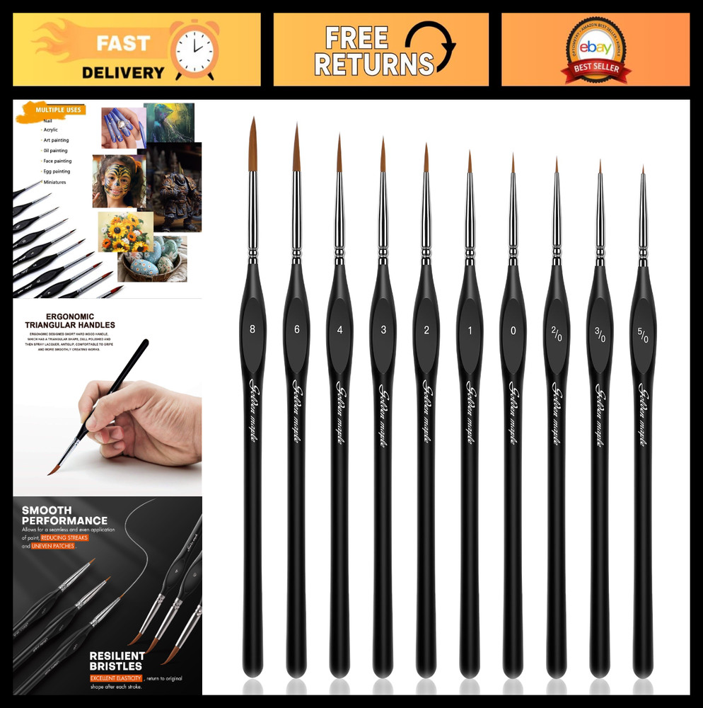 10pcs Miniature Detail Paint Brushes Set for Fine Art, Acrylic, Watercolor, Oil