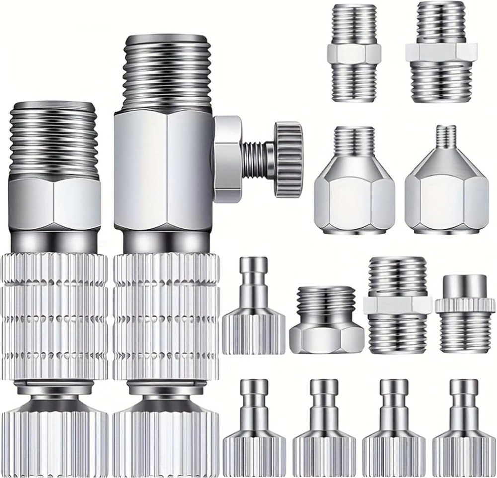 16 Pcs Airbrush Adapter Set, 1/8 and 1/4 Inch Male/Female Connectors, Quick D…