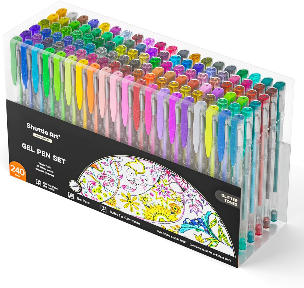 240 Pack Glitter Gel Pens, 120 Colors Glitter Gel Pen Set with 120 Refills fo…