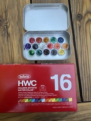 Holbein Artist Pearl Watercolor SAMPLES – 16 Colors (0.6ml Pans) in Tin