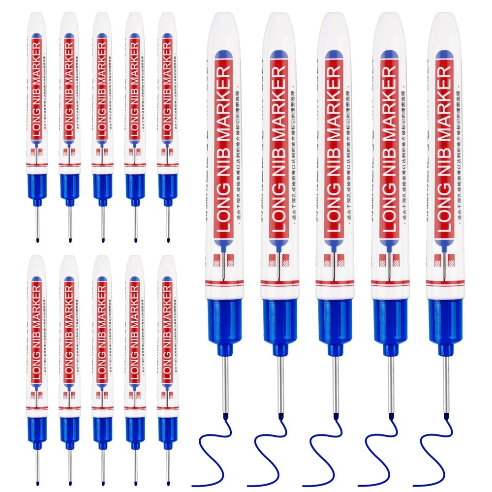 Mkobon 15 Pcs Long Nib Marker, 20 mm Head Deep Hole Marker Pens, Blue