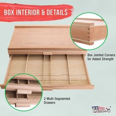 US Art Supply® 2-Drawer Artist Wood Pastel, Pen, Marker Storage Box