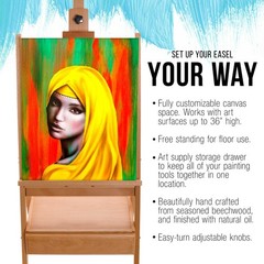 U.S. Art Supply Wooden H-Frame Studio Easel with Artist Storage Drawer, 75″ Mast